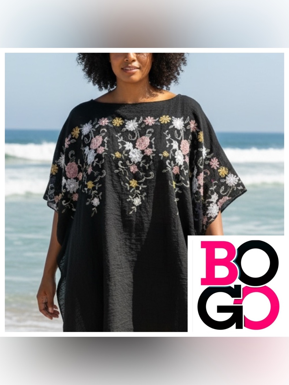 La Marey Black Floral Embroidered Swim Cover up
One size